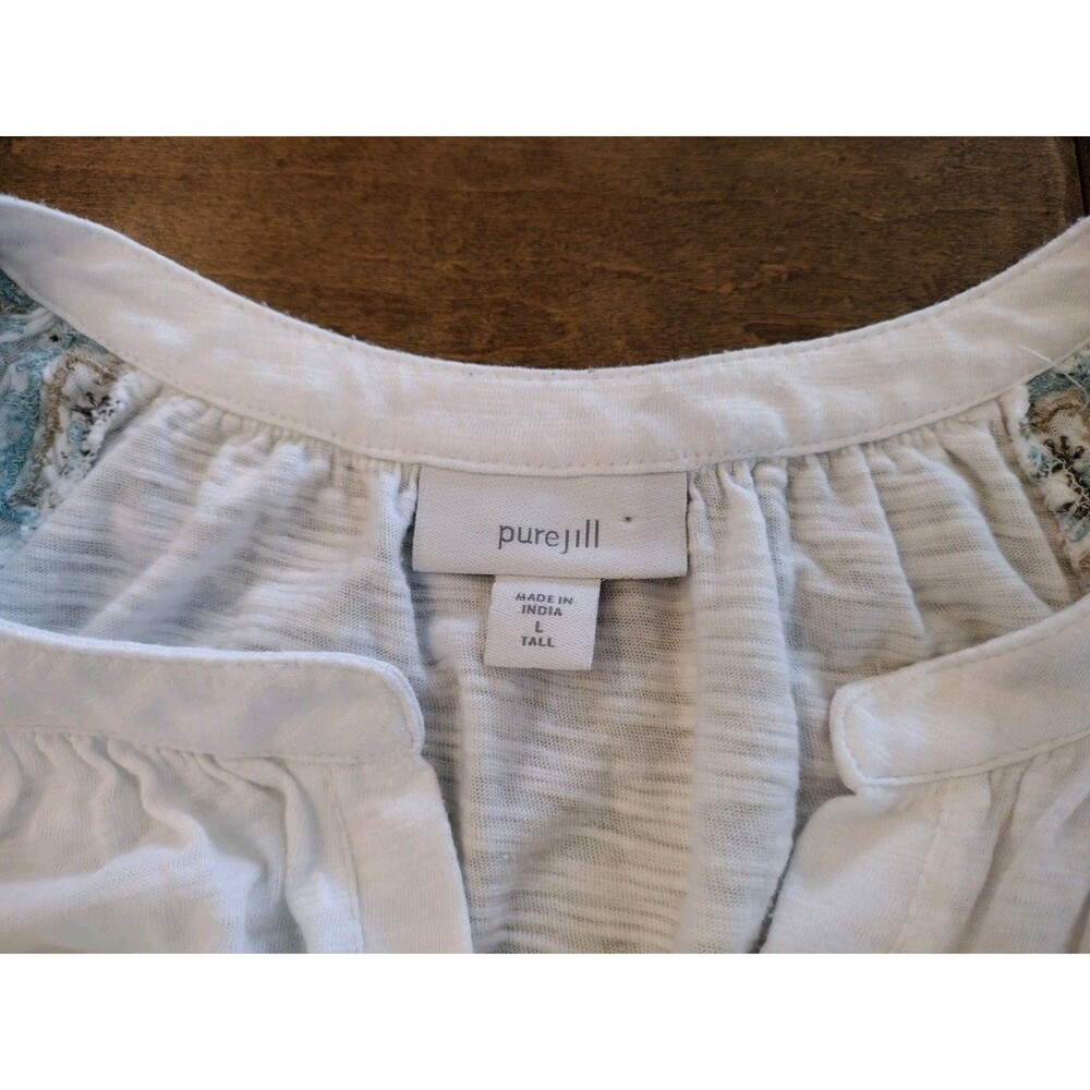 J. JILL PURE Women's white knit embroidered long-sleeve top - L Tall - Picture 4 of 8